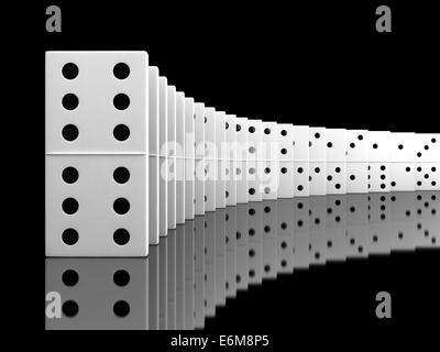 3D rendering del bianco blocchi di domino su sfondo nero Foto Stock