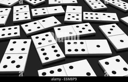 3D rendering del bianco blocchi di domino su sfondo nero Foto Stock