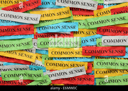 Pila di carta colorata note con il termine "buon senso". Foto Stock