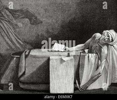 Jean-Paul Marat (1743- 1793). Medico, un teorico politico e scienziato. La morte di Marat. Incisione di L. fiamma. Foto Stock