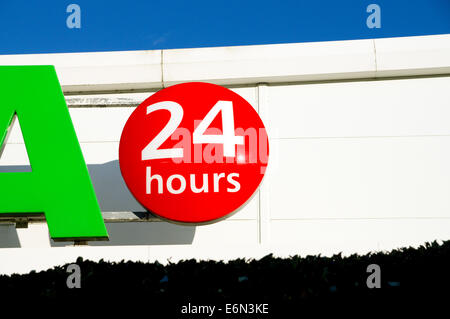 24 Ora shop segno di apertura, Asda Store, Leckwith, Cardiff, Galles. Foto Stock