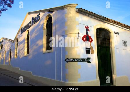 Bodegas Tio Pepe, Jerez de la Frontera, la provincia di Cadiz Cadice, Andalusia, sud ovest Europa Foto Stock