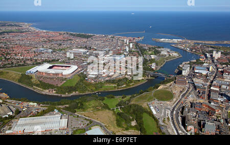 Vista aerea del fiume usura & Monkwearmouth quartiere di Sunderland, Regno Unito Foto Stock