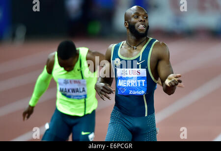 Zurigo, Svizzera. 28 Agosto, 2014. Vittoria per LaShawn Merritt (USA) a 400m gara presso la IAAF Diamond League meeting di atletica a Zurigo. Credito: Erik Tham/Alamy Live News Foto Stock