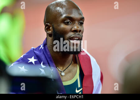 Zurigo, Svizzera. 28 Agosto, 2014. Vittoria per LaShawn Merritt (USA) a 400m gara presso la IAAF Diamond League meeting di atletica a Zurigo. Credito: Erik Tham/Alamy Live News Foto Stock