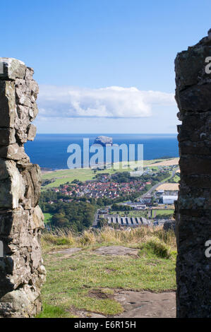 Vista di Bass Rock dalla vecchia stazione di vedetta sulla sommità di Berwick diritto, North Berwick, East Lothian, Scozia, Europa Foto Stock