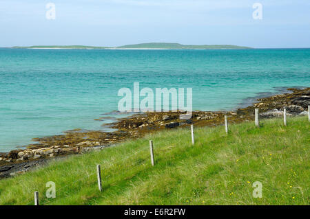 Boreray isola vista da Sudhanais, Newtonferry, Porto nan lungo, North Uist, Ebridi Esterne Foto Stock