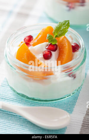 Sana colazione con yogurt albicocca melograno Foto Stock