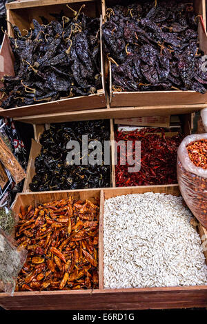 Peperoncino essiccato peperoni a Benito Juarez mercato di Oaxaca, Messico. Foto Stock