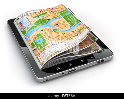 La navigazione GPS concetto. Mappa di guida sul tablet pc screen. 3d Foto Stock