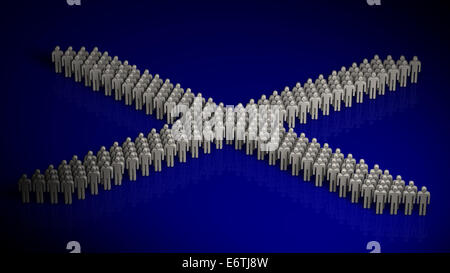 Gruppo di 3D persone formando una vista frontale della bandiera scozzese. Indipendenza votazione. Bandiera scozzese. Foto Stock