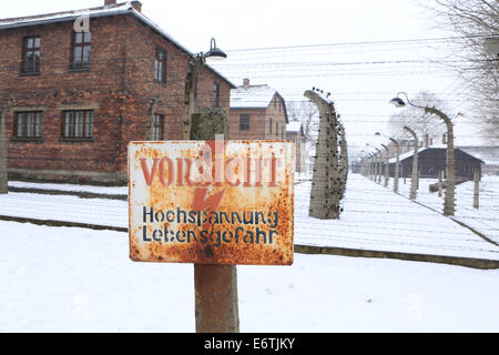 La concentrazione di Auschwitz-Birkenau e sterminio camp in inverno Foto Stock