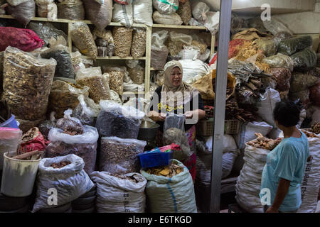 Yogyakarta, Java, Indonesia. Fornitore di spezie, Beringharjo mercato. Foto Stock