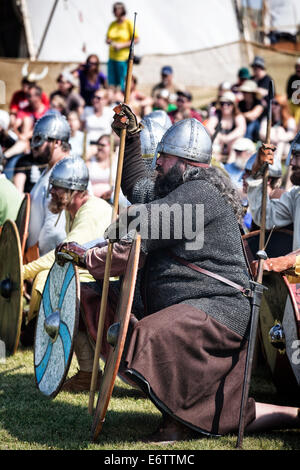 Viking battaglia rievocazione presso il Festival islandese in Gimli, Manitoba, Canada Foto Stock