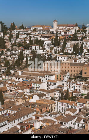 Albaicin trimestre dall'Alhambra di Granada, regione dell'Andalusia, Spagna, Europa Foto Stock