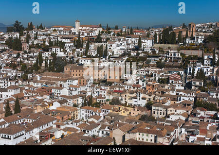 Albaicin trimestre dall'Alhambra di Granada, regione dell'Andalusia, Spagna, Europa Foto Stock