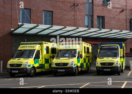Le ambulanze parcheggiate fuori incidente e unità di emergenza presso il Royal Victoria Infirmary, Newcastle upon Tyne Foto Stock