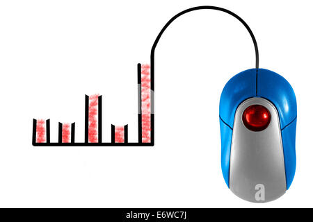 Il grafico a barre rappresentato dal computer il cavo del mouse Foto Stock