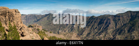 Panorama del versante nord della Grande Gola del Barranco de Tejeda, dal Roque Nublo altopiano Foto Stock