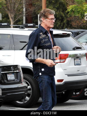 Ex "Baywatch' star David Hasselhoff mostra una tonica physique all'età 61, come egli negozi al Bed Bath & Beyond con la fidanzata Hayley Roberts. Hasselhoff è stato avvistato cambiando la sua maglietta in un parcheggio pubblico situato in Studio City con: David Hasse Foto Stock