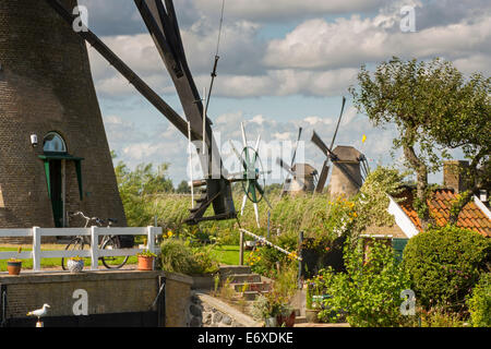 Paesi Bassi, Kinderdijk, mulini a vento Alblasserwaard polder, Patrimonio Mondiale dell Unesco Foto Stock