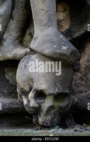 Dettaglio del monumento murale del XVII secolo a Sir George Foulis di Ravilstoun a Greyfriars Kirkyard, Edimburgo, Scozia, Regno Unito. Foto Stock