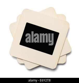 Tre diapositive della carta impilata con copia spazio isolato su sfondo bianco. Foto Stock