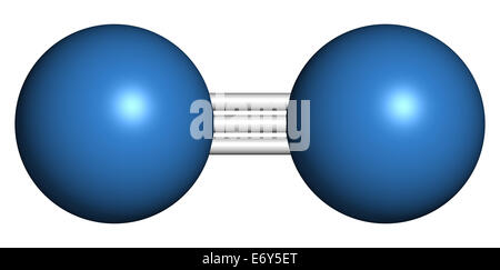 Azoto elementare (N2) molecola. Il gas di azoto è il principale componente dell'atmosfera della terra. Atomi come mostrato con codice colore spher Foto Stock