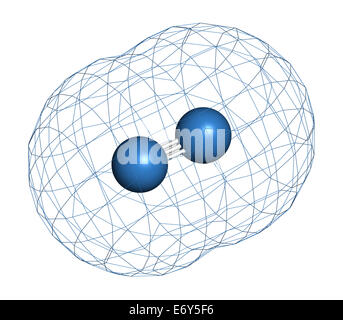 Azoto elementare (N2) molecola. Il gas di azoto è il principale componente dell'atmosfera della terra. Atomi come mostrato con codice colore spher Foto Stock