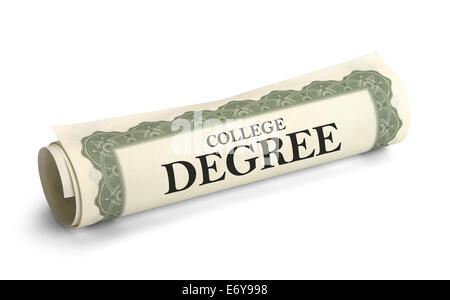 Arrotolato College Diploma scorrere isolati su sfondo bianco. Foto Stock