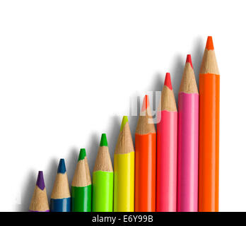 Scala di colore brillante matite isolati su sfondo bianco. Foto Stock