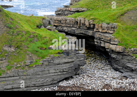 Robusto litorale atlantico della testa Mullaghmore, nella contea di Sligo, Irlanda che mostra la sottoquotazione erosione degli strati più deboli. Foto Stock