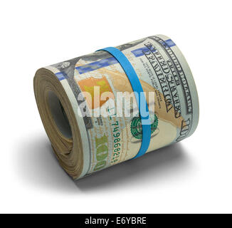 Hundred Dollar Bills arrotolato con rubberband. Foto Stock