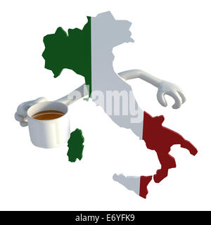 Italia mappa con le braccia e il caffè a portata di mano, 3d illustrazione Foto Stock