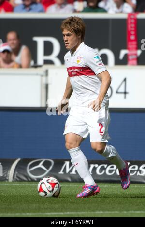 Stuttgart, Germania. Il 30 agosto, 2014. Stoccarda è Gotoku Sakai in azione durante la Bundesliga partita di calcio tra VfB Stoccarda e 1. FC Colonia a Mercedes-Benz Arena a Stoccarda, Germania, 30 agosto 2014. Foto: Sebastian Kahnert/dpa/Alamy Live News Foto Stock