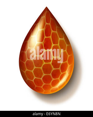 Caduta di miele e favo di miele o simbolo di pettine creato dalle api come uno stile di vita sano dolcificante icona della fresca naturale liquido organico il cibo dalla natura contenuta in un esagono celle di cera. Foto Stock