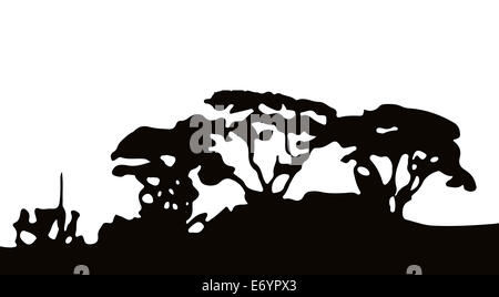 Silhouette di bosco ceduo su uno sfondo bianco Foto Stock