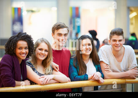 Gruppo di amici appendere fuori nel Centro Commerciale per lo Shopping Foto Stock