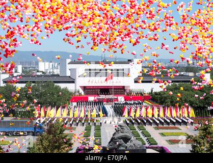 Pechino, Cina. 3 Sep, 2014. Una marcatura di commemorazione del 69º anniversario della vittoria del popolo cinese la guerra di resistenza contro l'aggressione giapponese è tenuto presso il Museo della Guerra del popolo cinese la resistenza contro l'Aggressione giapponese a Pechino Capitale della Cina, Sett. 3, 2014. Credito: Wang Ye/Xinhua/Alamy Live News Foto Stock