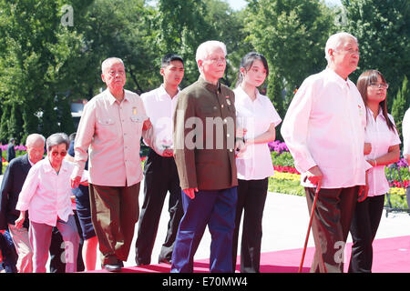 Pechino, Cina. 3 Sep, 2014. Veterani assistere ad una cerimonia per il 69º anniversario del giorno della vittoria nella guerra Anti-Japanese presso il Museo della Guerra del popolo cinese la resistenza contro l'Aggressione giapponese a Pechino Capitale della Cina, Sett. 3, 2014. Credito: Yao Dawei/Xinhua/Alamy Live News Foto Stock
