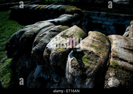 Ypres-Ieper WW1 Battlefield, 1914-1918, Belgio. Yorkshire trincea ricostruzione, Boezinge,Ypres,le Fiandre, in Belgio. Febbraio 201 Foto Stock