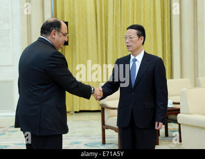 Pechino, Cina. 3 Sep, 2014. Chinese Vice Premier Zhang Jaili (R) si riunisce con i partecipanti per la riunione di come mentalità dei paesi in via di sviluppo (LMDC) gruppo sul cambiamento climatico, a Pechino, Cina, Sett. 3, 2014. Credito: Zhang Duo/Xinhua/Alamy Live News Foto Stock