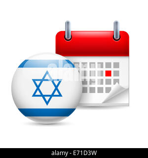 Calendario e round bandiera Israeliana icona. Festa nazionale in Israele Foto Stock