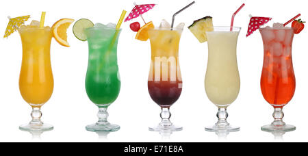 Serie di cocktail con la Pina Colada e Tequila Sunrise isolato su uno sfondo bianco Foto Stock