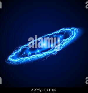 Potente di alleggerimento di anello in sfumature di blu su sfondo scuro con sparkle in centro Foto Stock