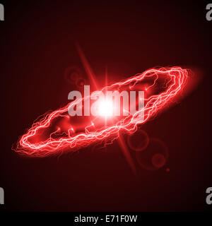Potente di alleggerimento di anello in sfumature di colore rosso su sfondo scuro con luminosi scintillano nel centro Foto Stock