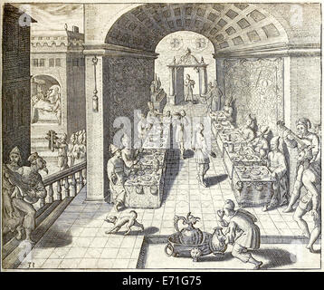 Festa in Cina, illustrazione da 'Indiae Orientalis' 1599 da Theodor de Bry. Vedere la descrizione per ulteriori informazioni. Foto Stock