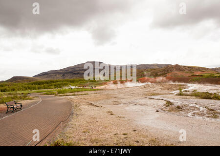 Geysir hot springs area, Haukadalur area geotermica, a sud-ovest dell'Islanda Foto Stock