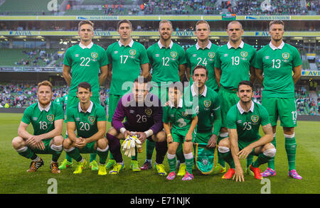 Dublino, Irlanda. 03Sep, 2014. Amichevole internazionale fixture Repubblica di Irlanda versus Oman. L'Irlanda team squad partendo 11 pre-gioco in Irlanda ha vinto la partita dal punteggio di credito 2-0: Azione Plus sport/Alamy Live News Foto Stock