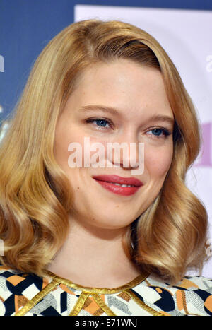 Tokyo, Giappone. 4 Sep, 2014. L'attrice francese Lea Seydoux fa la sua apparizione prima di tifosi giapponesi in corrispondenza di una unità di promozione a Tokyo il giovedì, 4 settembre 2014. Seydoux lungo con il regista Christophe Gans eravamo in città per promuovere "la Bella e la Bestia", un romantico franco-tedesco fantasy film per essere vagliati dal 1 novembre in Giappone. Credito: Natsuki Sakai/AFLO/Alamy Live News Foto Stock